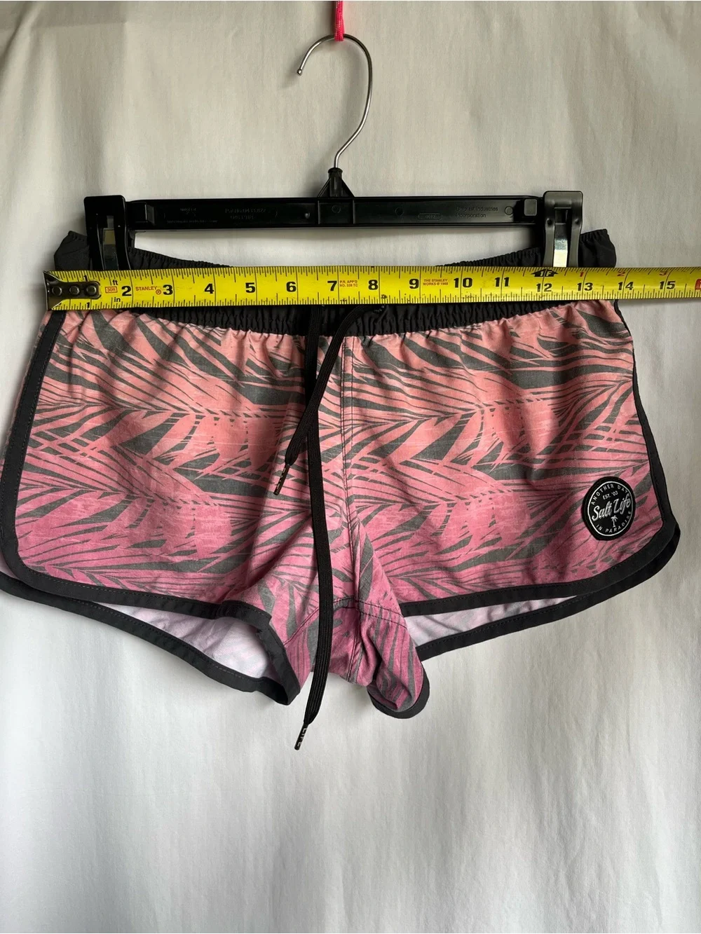 Salt Life Pink Tropical Palm Print Athletic Shorts with Black Trim